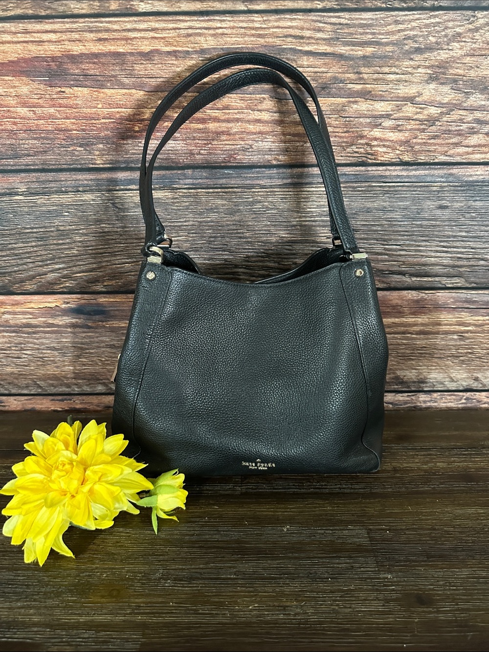 Kate Spade Leila Medium Triple Compartment Shoulder Bag in black pebbled leather